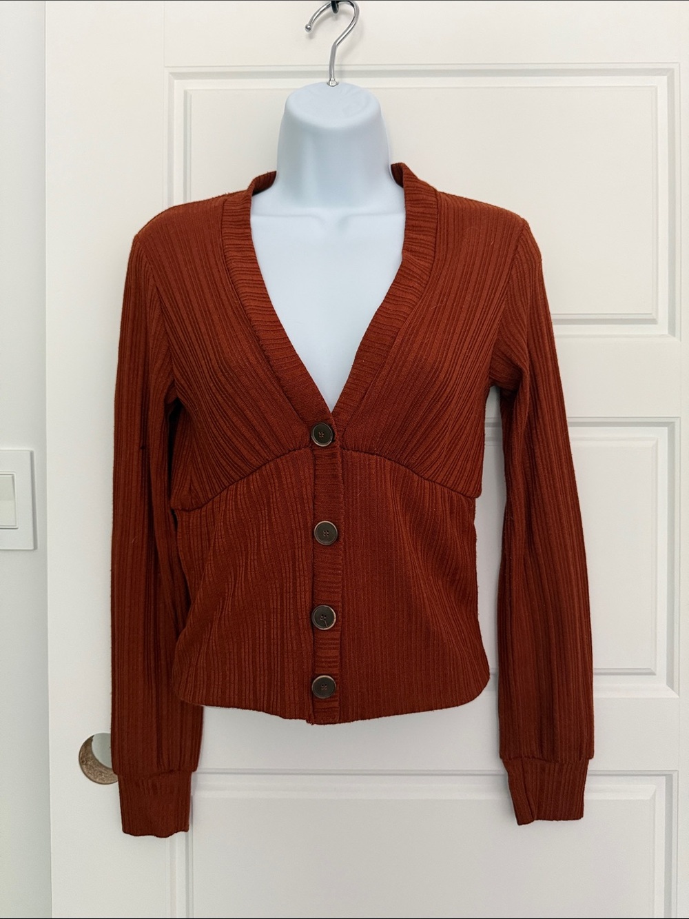 Dynamite Rust Ribbed Button-Up Cardigan Sweater